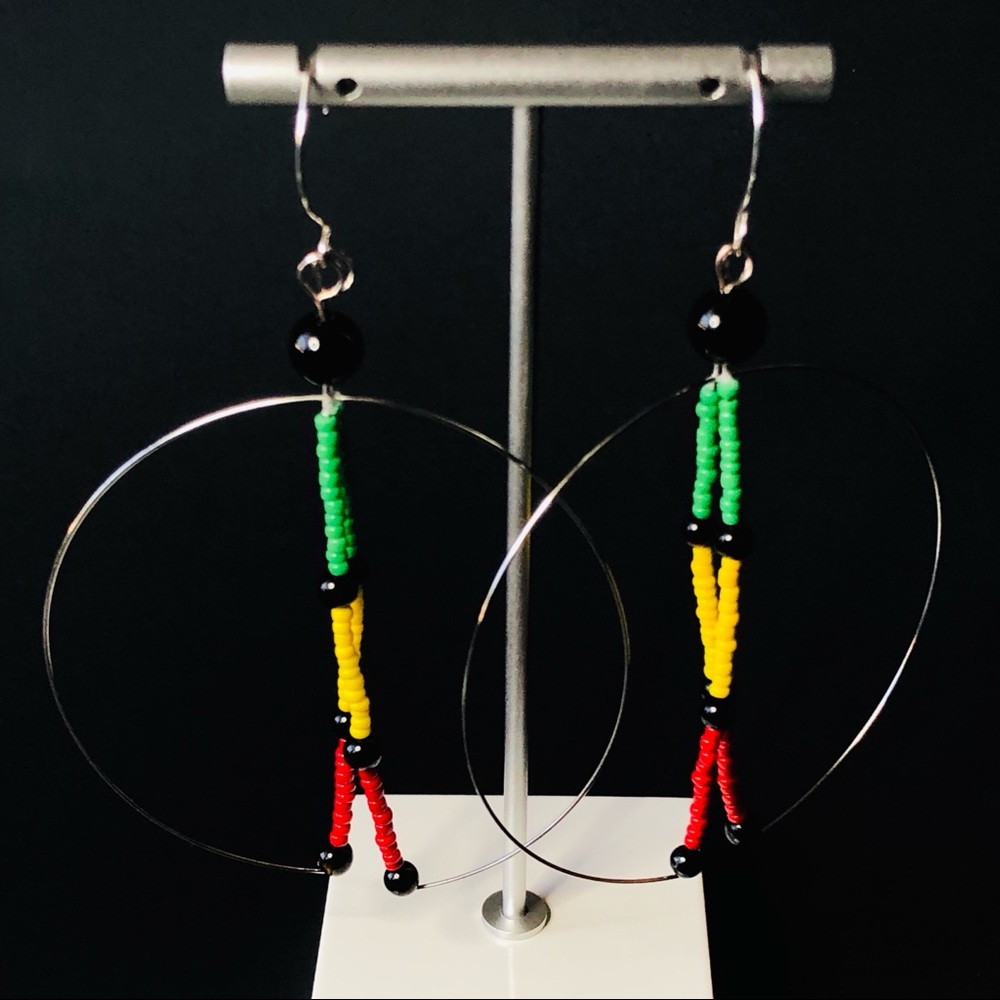2.5” Handmade Rasta LEGO Dangle Hoop Earrings - Picture 6 of 8